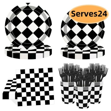 Race Car Birthday Party Supplies Checkered Plates Disposable Paper Plates Cups Napkins Serves 24