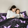 thumbnail image 5 of Homewish Dreamy Glitter Butterfly Queen Comforter Set for Women, Black Purple Sequin Print Bedding Sets, Kawaii Animal Reversible Bedding Comforter Set, Lightweight Room Decor, 3 Pieces, 5 of 8