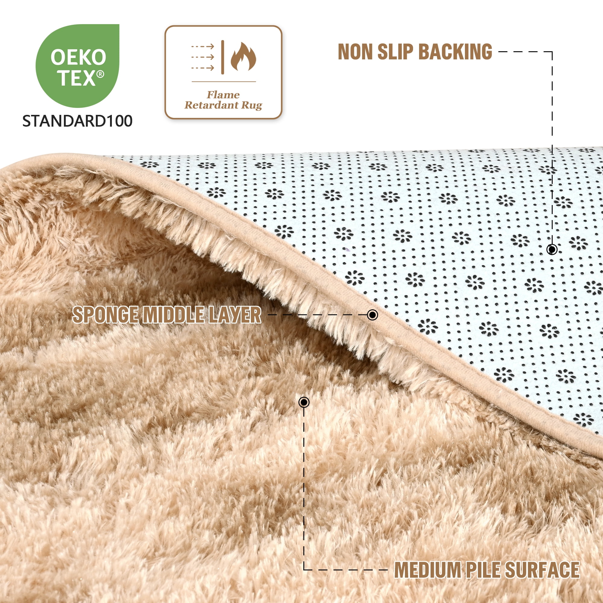 Cydiria Modern Warm Beige Plush Area Rug Scandinavian Shaggy Carpet for Living Room, 4' x 6'