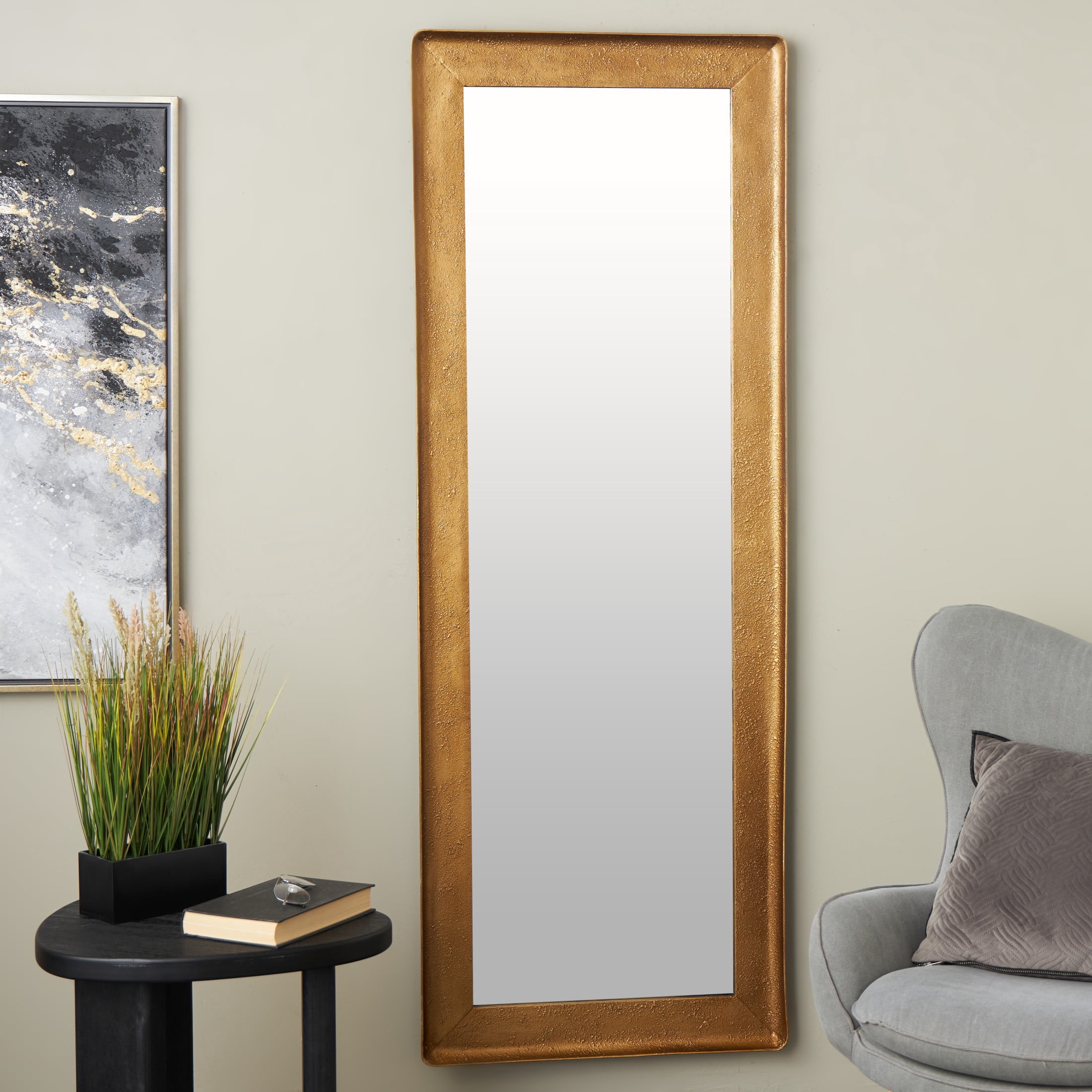 DecMode 25" x 69" Gold Wall Mirror with Textured Frame
