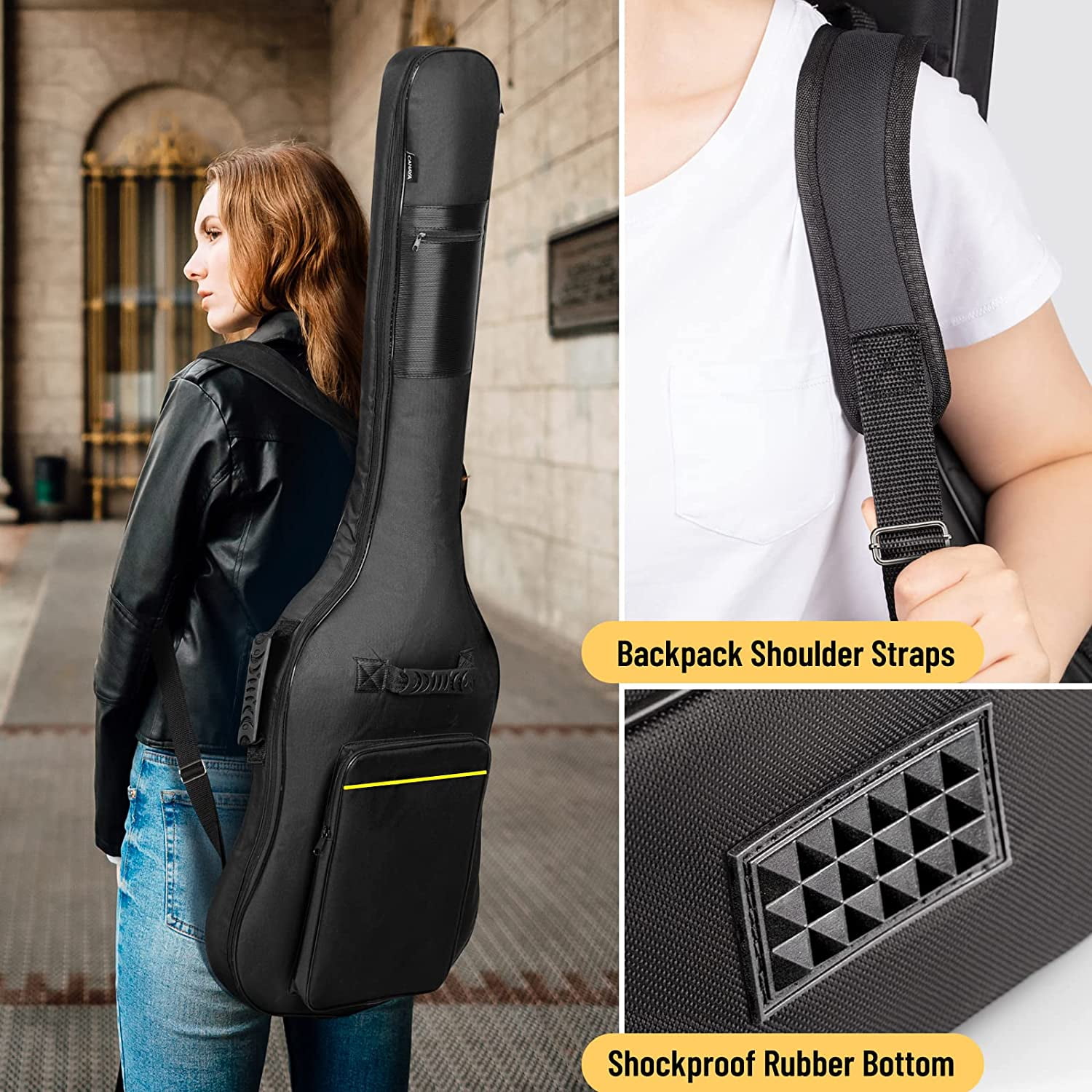 CAHAYA Bass Guitar Bag Gig Bag 0.3in Padding Black Padded Backpack Soft Electric Bass Case CY0222