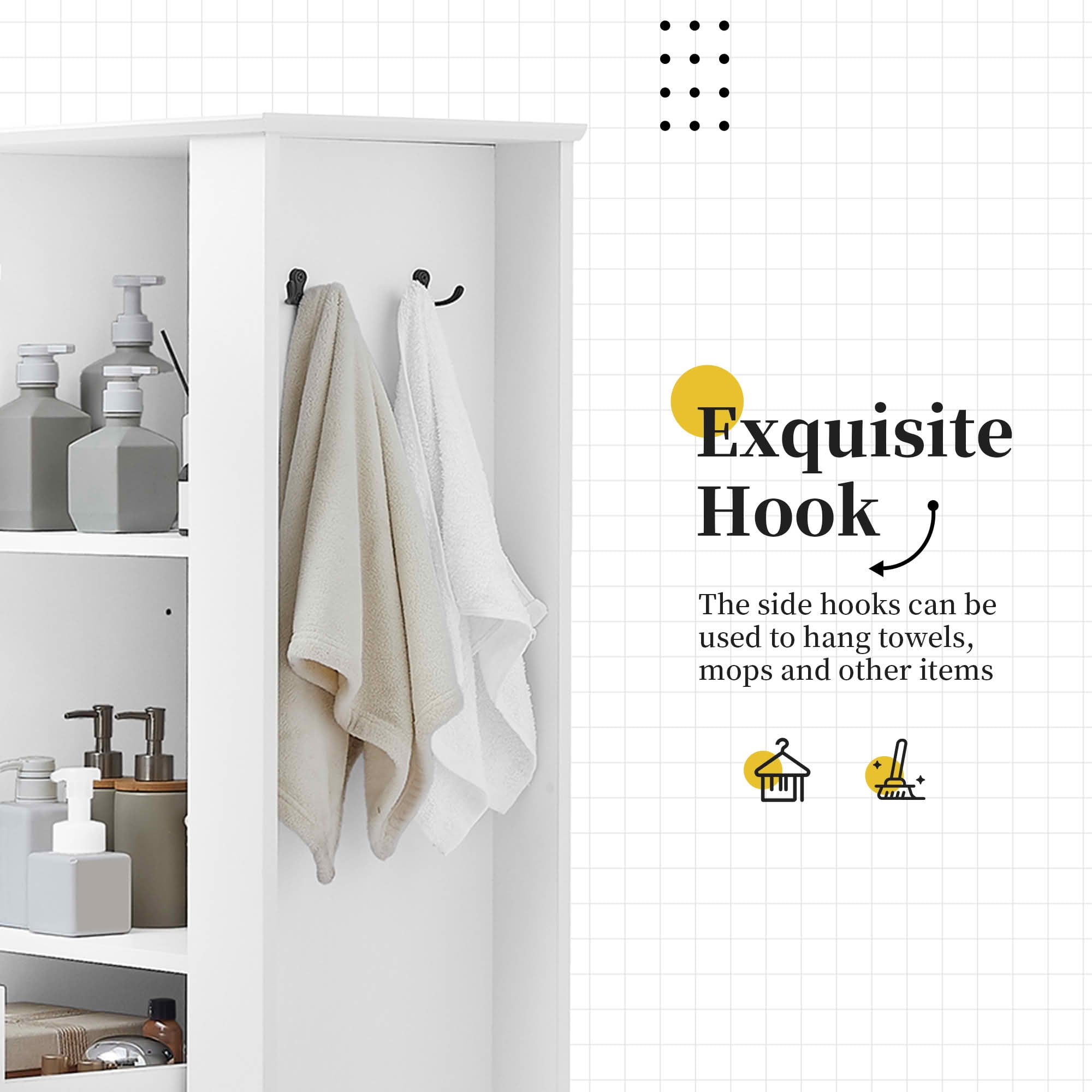 MAYEERTY Modern Tall Storage Cabinet, Tilt-Out Compartment Adjustable Shelves 80LBS Capacity Soft-Close Hinges Aluminum Alloy Handles, Bathroom Home Organization