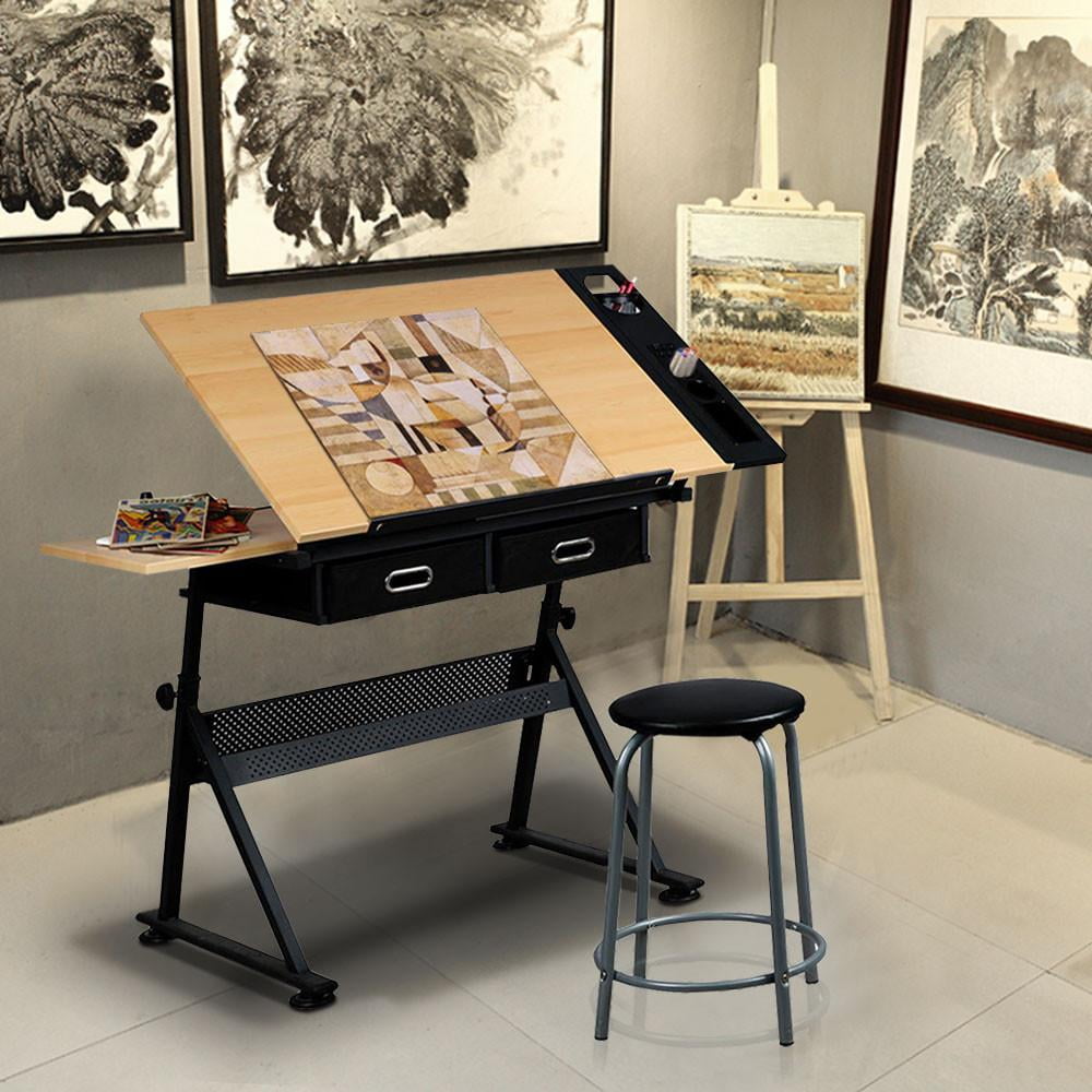 Alden Design Adjustable Drafting Table with Stool, Black - Walmart.com