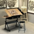 thumbnail image 2 of Alden Design Adjustable Drafting Table with Stool, Oak, 2 of 14