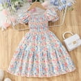 thumbnail image 3 of WhouRiu Girls Ruffle Sleeve Smocked Floral Dress Elegant Tiered Beach Swing Dress Orange,Sizes 2-3, 3 of 7