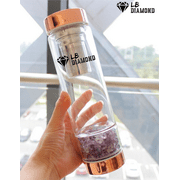 Crystal Glass Gem Water Bottle with Tea Infuser Wellness Glass Stainless Steel
