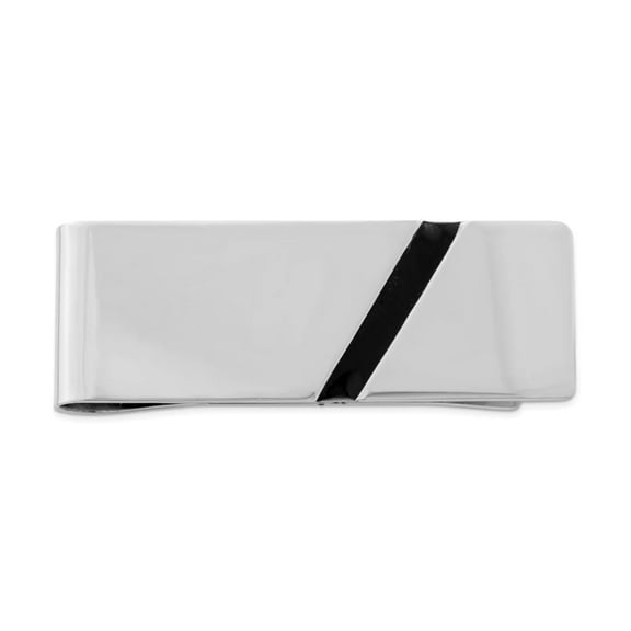 Sterling Silver Rhodium-plated Black Enameled Money Clip