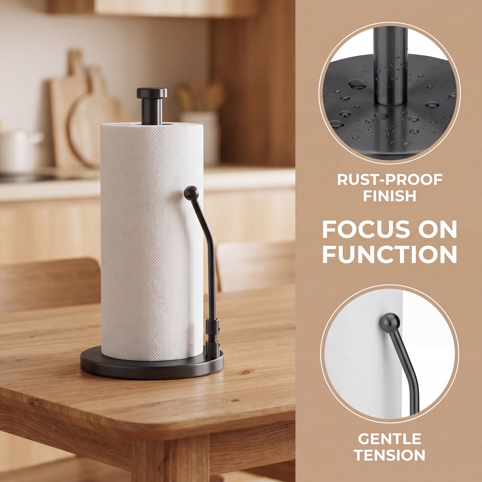 Unique Bargains Paper Towel Holder Countertop Weighted Base Black 12.7x6.7inch