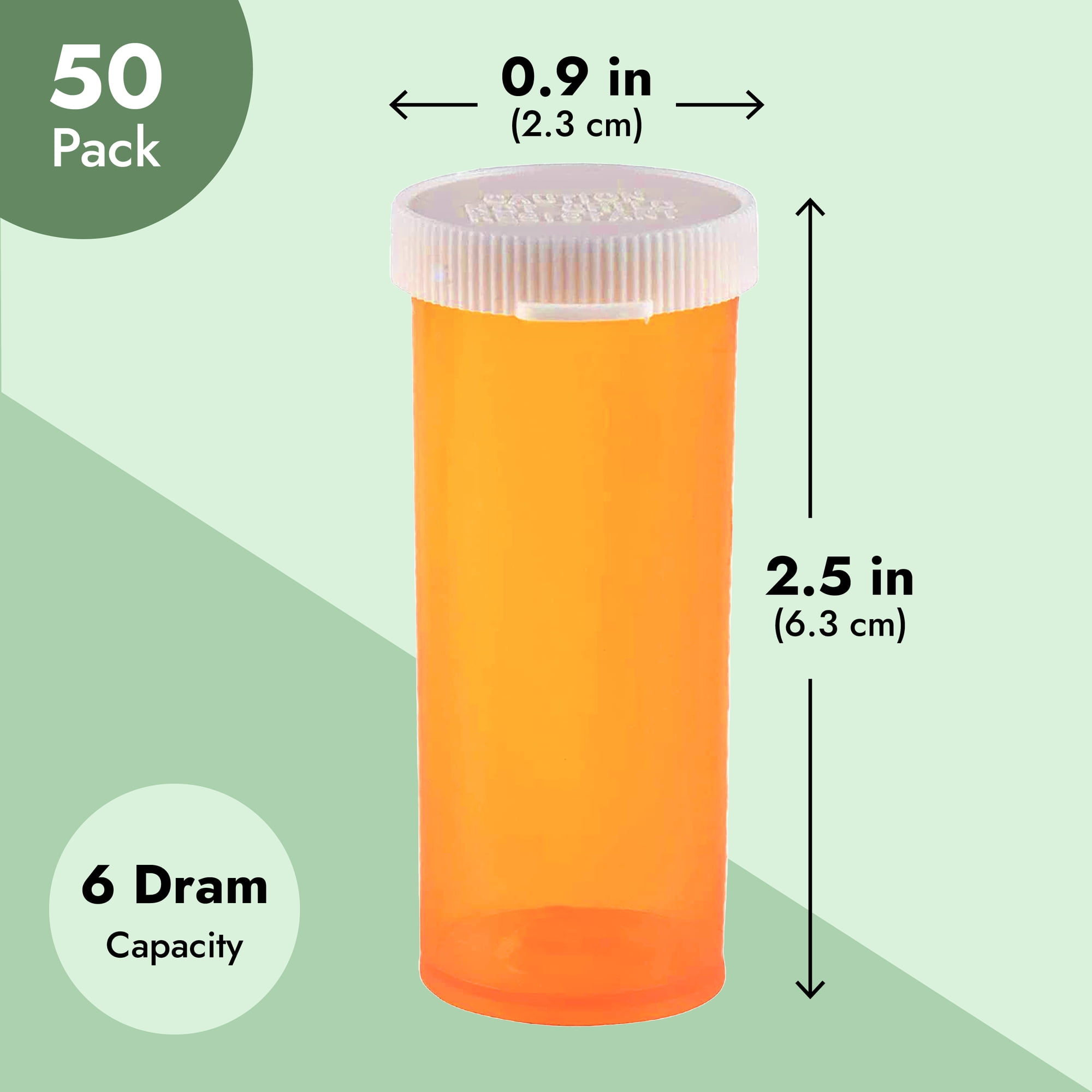 50 Pack Empty Pill Bottles with Caps for Prescription Medication, 6-Dram  Plastic Medicine Containers (Orange)