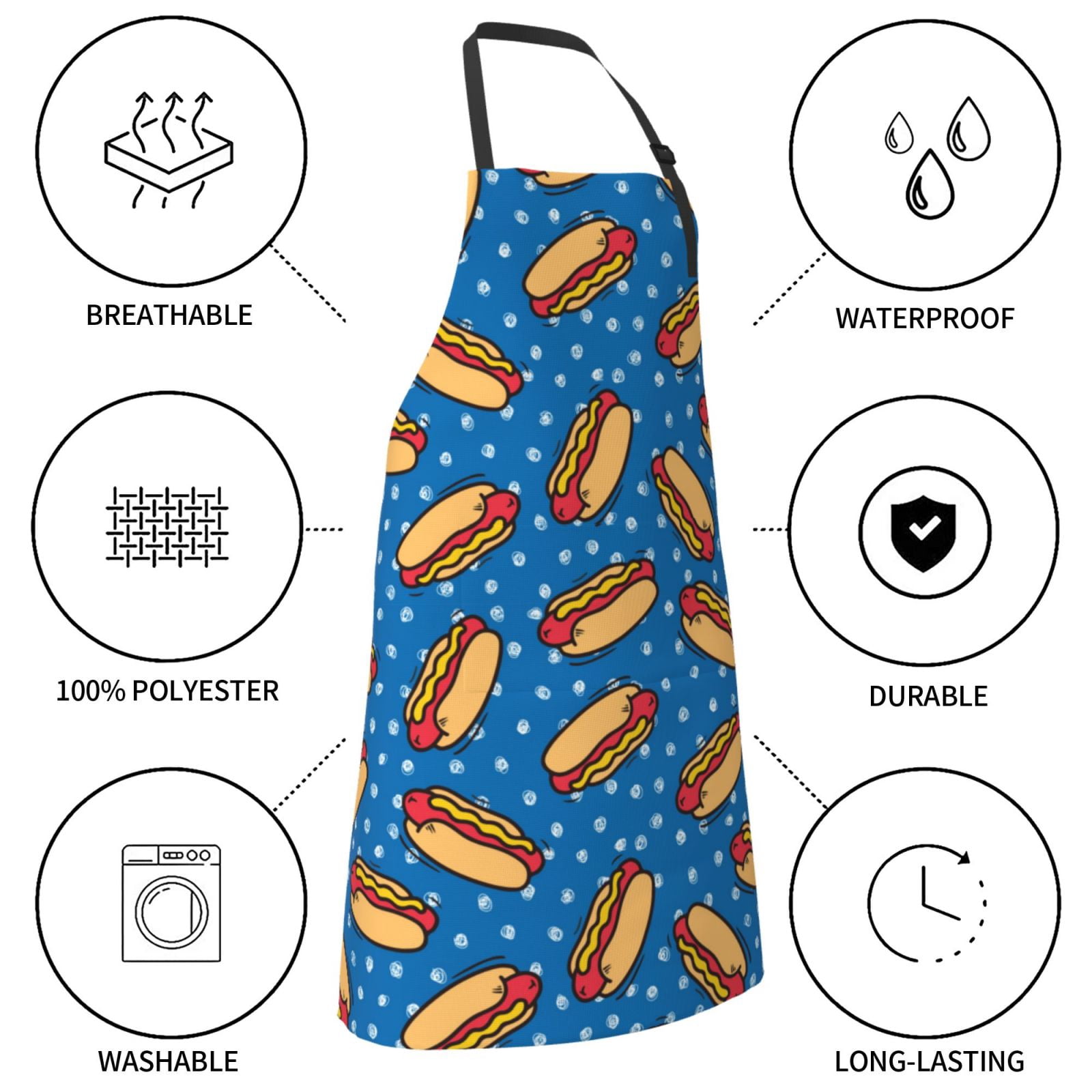 Kdxio Hot Dog 1 Apron with Pockets Adjustable Kitchen Aprons for Men Women Waterproof Aprons for Cooking,Drawing,Crafting, Baking Household Cleaning