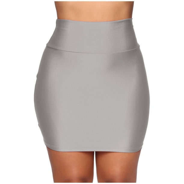 Minifalda Prolriy de moda para mujer, elástica, ajustada, de cintura alta, corta y ajustada, color gris XL