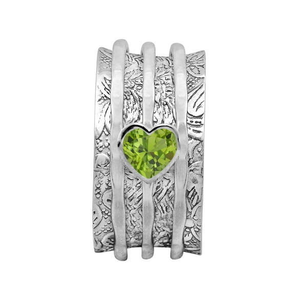5MM Heart Peridot 925 Silver Meditation Anxiety women Spinner Ring