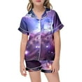 thumbnail image 5 of Gbsyewxs Outfits Sets For Girls Lapel Short Sleeve Printed Tops And Shorts Set 2 Piece Sleepwear Summer Toddler Clothes Dark Purple Size 10-11 Years, 5 of 5