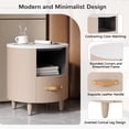 thumbnail image 5 of Christopher Knight Home Round Nightstand with Drawer & Open Shelf, Bedside Table with Leather Handles and Cone Legs, Khaki, 5 of 10