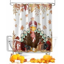 Fall Thanksgiving Turkey Shower Curtain for Bathroom, Thanksgiving Autumn Rugby Maple Leaf Art Design Shower Curtain, Orange Waterproof Shower Curtain Set for Holiday Bathroom Bathtub Decor,72x72IN