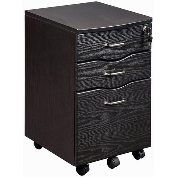 Pemberly Row Contemporary 3 Drawer Mobile File Cabinet in Espresso