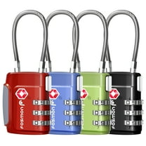 Fosmon TSA Approved Cable Luggage Locks (4 Pack), 3 Digit Combination Padlock with Steel Cable Lock for Travel Suitcase, Backpack, Locker