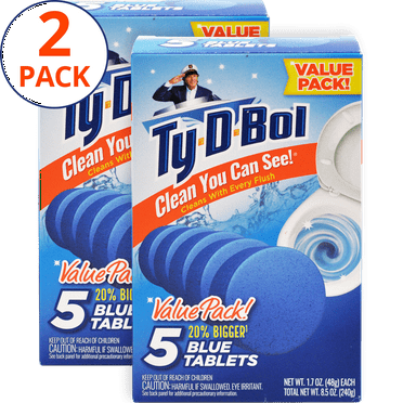 (2 Pack) Ty-D-Bol Toilet Cleaner, Blue Toilet Bowl Cleaner Tablets, Bleach Free, 1.7 oz, 5 Ct
