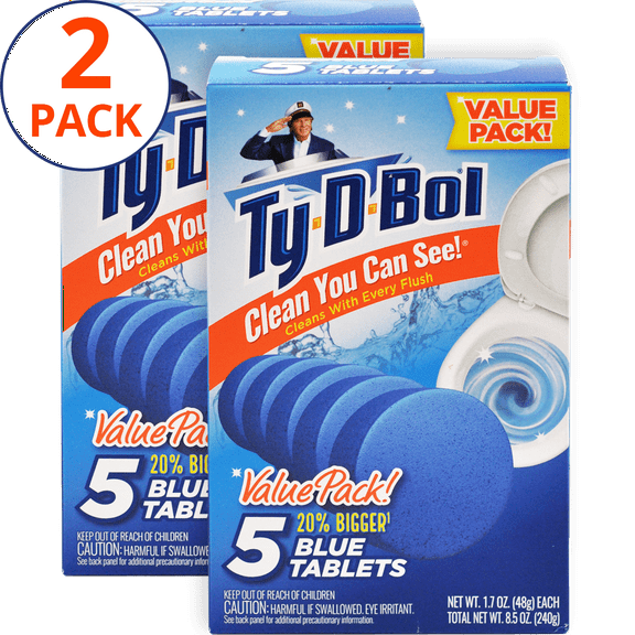 (2 Pack) Ty-D-Bol Toilet Cleaner, Blue Toilet Bowl Cleaner Tablets, Bleach Free, 1.7 oz, 5 Ct