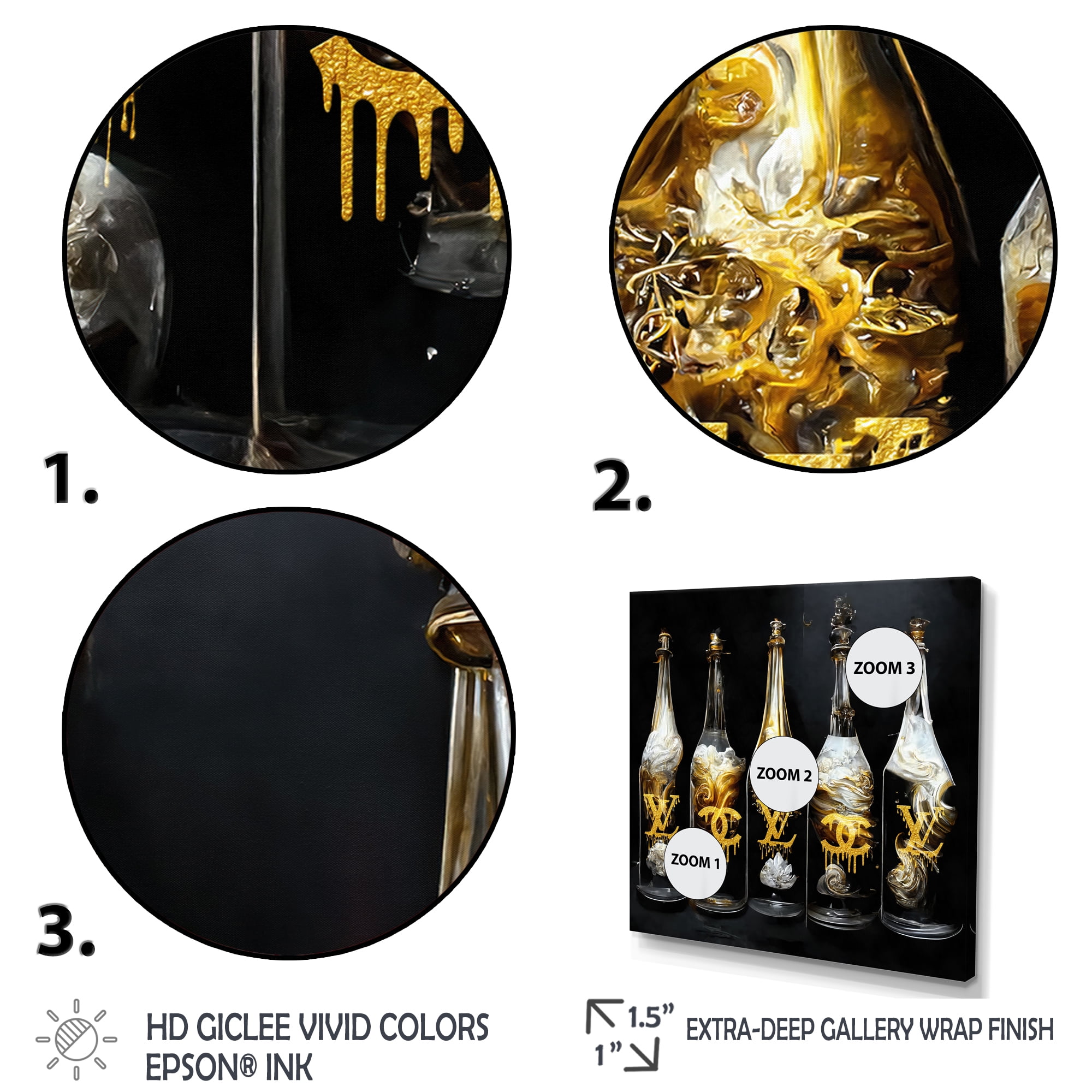 Designart Fashion Designer Champagne Bottles Canvas Wall Art