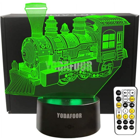 YSITIAN Steam Train Night Lights for Kids Baby Teen 3D Illusion Lamp, Birthday Party Christmas Train Gifts Anniversary Present, Multi Color Remote Lamp G1116-253