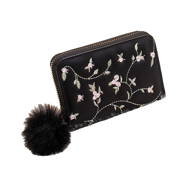 Portefeuille de Mode pour Femmes Sac à Main Pochette Porte-Cartes avec Design Brodé Compact Mince Court pour Usage Quotidien