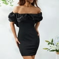thumbnail image 2 of Women's Slim Fit Short Dress Summer Outfit Ruffle Frill Decoration Off Shoulder Backless Luxury Evening Dress-b-S, 2 of 7