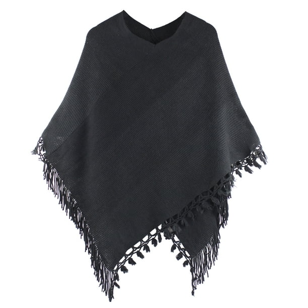 Styles I Love Womens Color Block Fringe Tassel Poncho Sweater Pullover ...