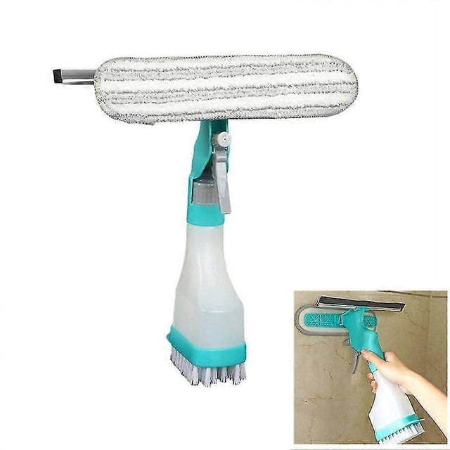 Limpiador de cristales manual 4 en 1 de doble cara para el hogar con pulverizador, hervidor, cepillo portátil y cepillo de limpieza.