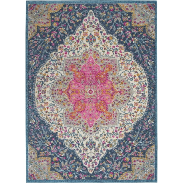 homeroots home decor 385745 4’ x 6’ Blue and Pink Medallion Area Rug