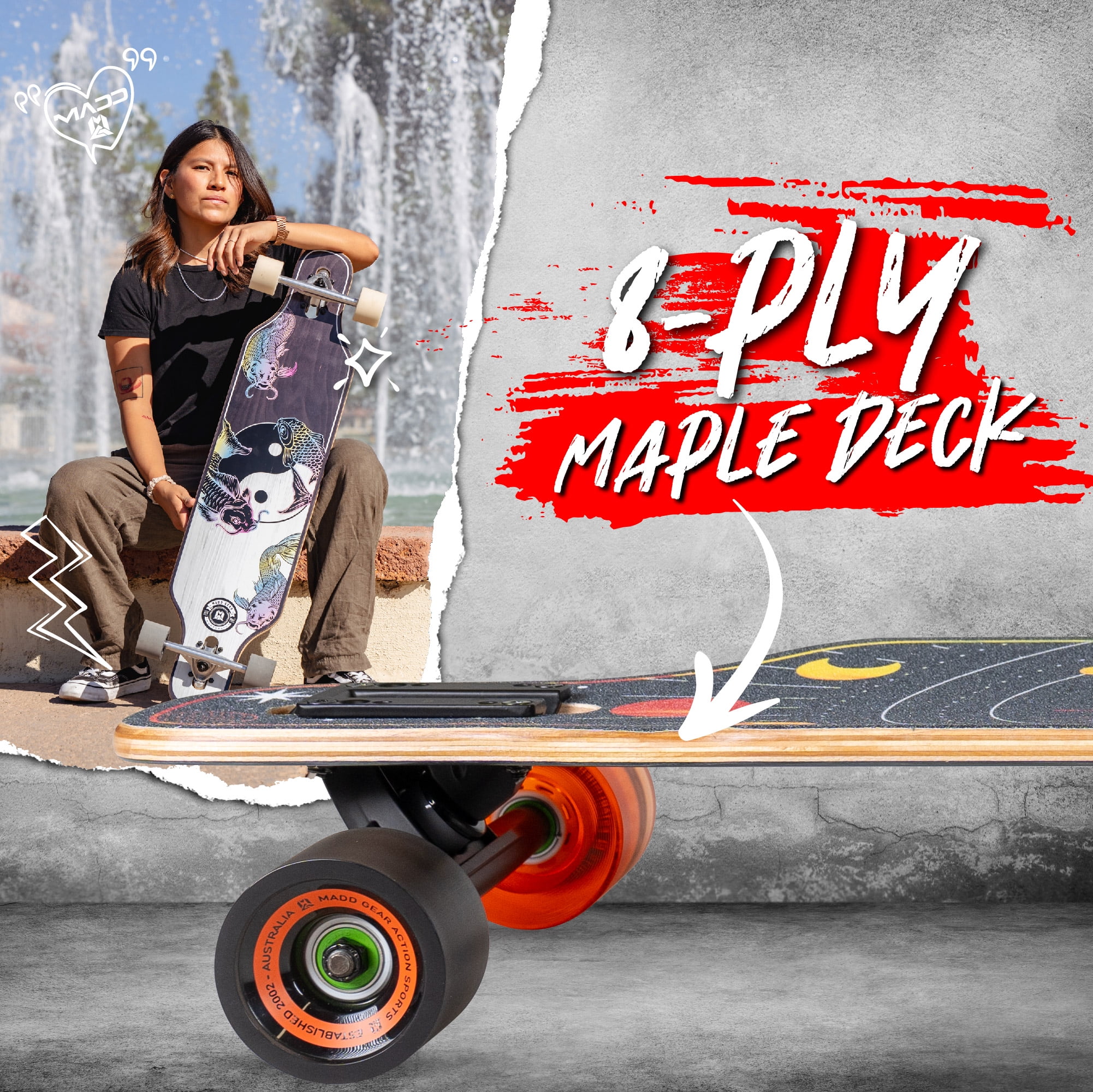 Madd Gear 38" drop Through Longboard Skateboard 9" Wide 70mm Wheels ABEC7 Bearings Maple Deck  (图5) Madd Gear 38" drop Through Longboard Skateboard 9" Wide 70mm Wheels ABEC7 Bearings Maple Deck  (图5)