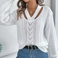 thumbnail image 5 of Amidoa V-Neck Womens Sweater Long Sleeve White Crochet Plus Size Solid Cutout Sweaters Cardigans for Women Trendy M, 5 of 8