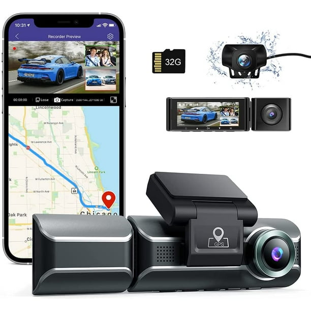  3 Channel Dash Cam Built-in GPS, 4K+1080P Dual Dash