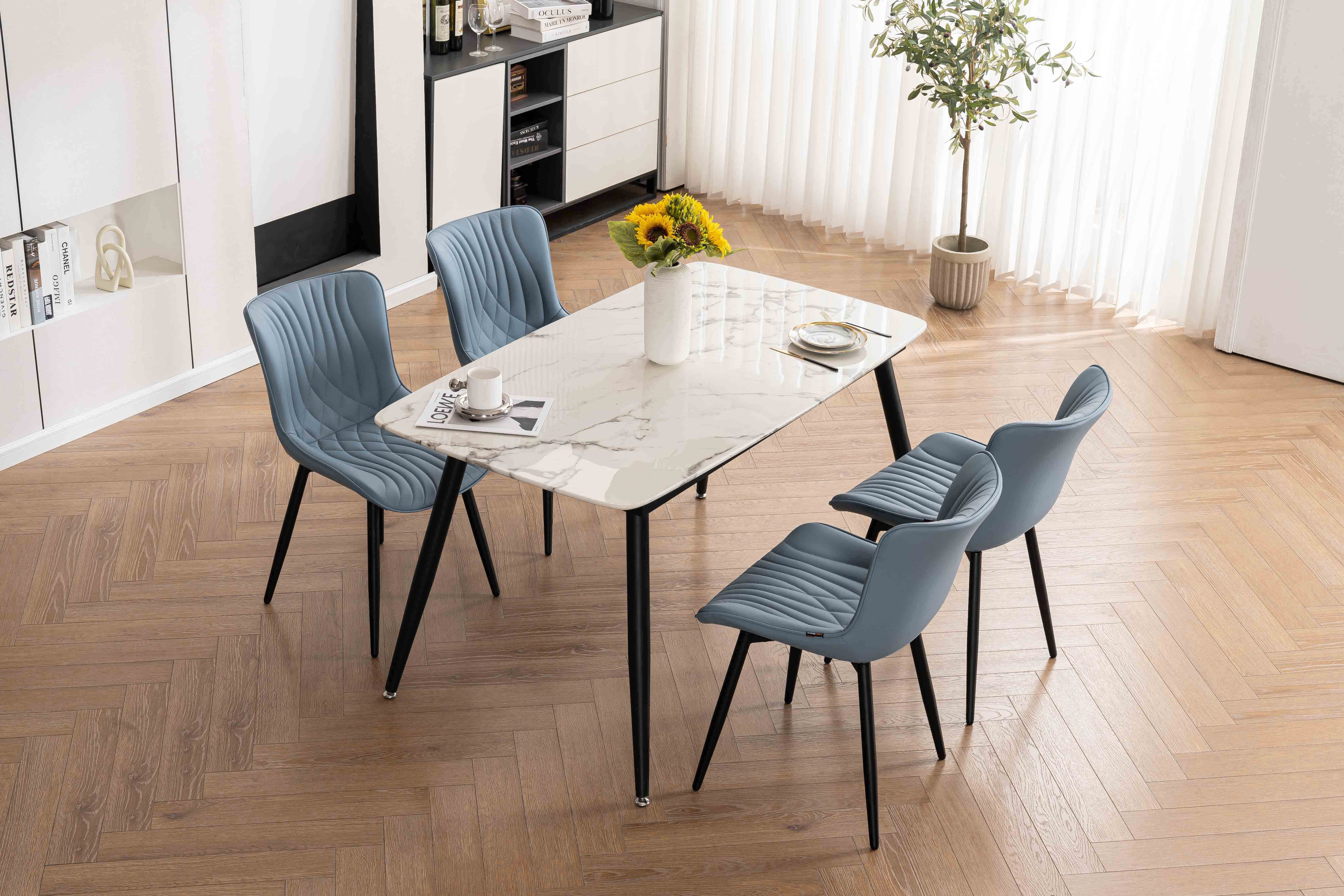 YOUNIKE Modern Dining Chairs with Metal Legs Set of 2 Upholstered Kitchen Dinner Side Chair, Blue