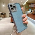thumbnail image 3 of Compatible for iPhone 13 Pro Max 6.7 Inch Luxury Glitter Diamond Plating Case, Bling Crystal Rhinestone Sparkly Clear Case for Women Girls Shockproof Camera Protective Back Cover Light Blue, 3 of 10
