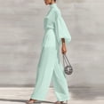 thumbnail image 4 of Cagogo Women Plus Size 2 Piece Set High Neck Puff Sleeve Top Pants Suit Solid Boho Casual Summer Travel Outfits Loose Fit Lounge Sets Tracksuits, Green S, 4 of 6