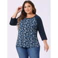 thumbnail image 2 of DARING DIVA Women's Plus Floral Tops Round Neck 3/4 Sleeves Blouse 1X Dark Blue, 2 of 6