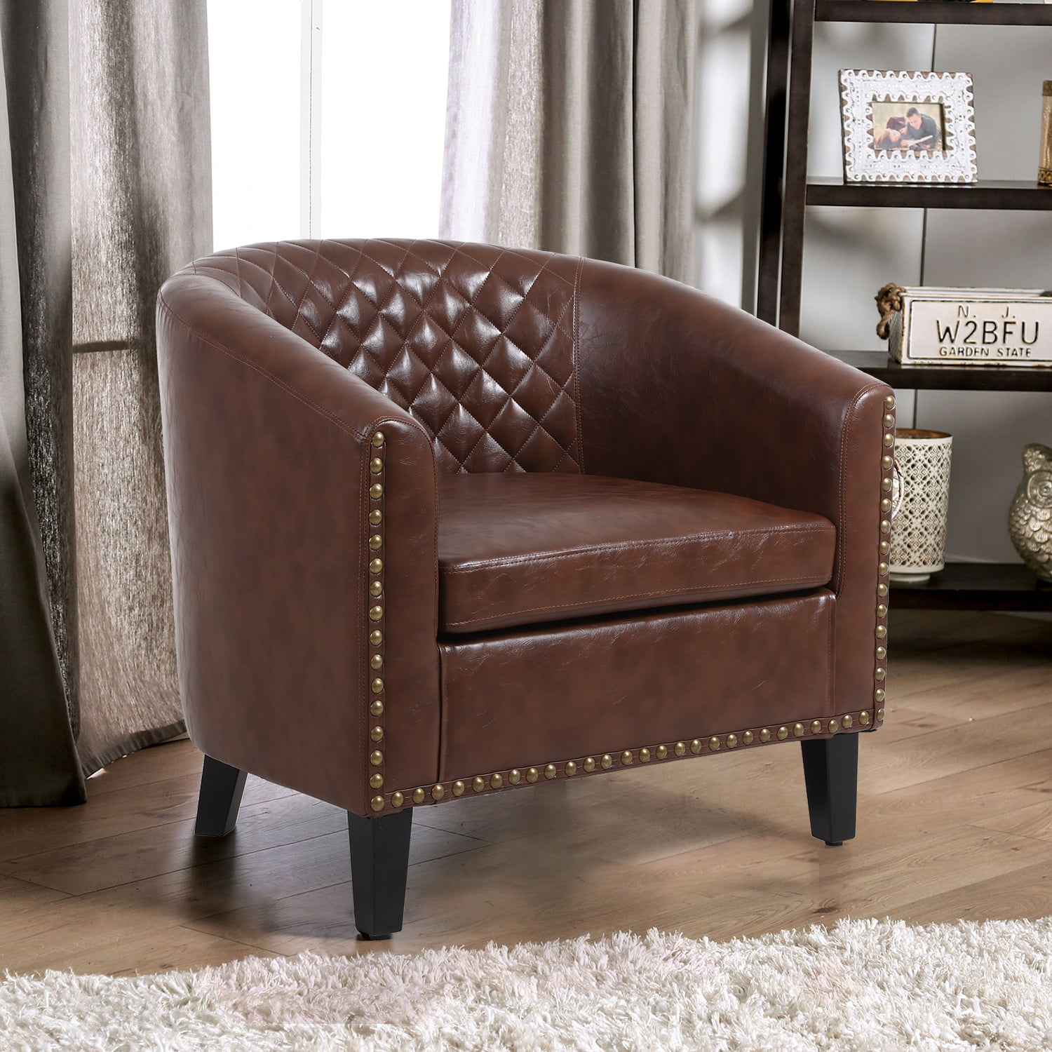 Modern PU Leather Armchair Upholstered Tub Chair metal legs Living Room Office 