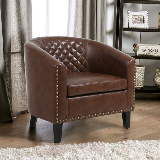 Barrel Club Chair Accent With, Leather Club Accent Chair