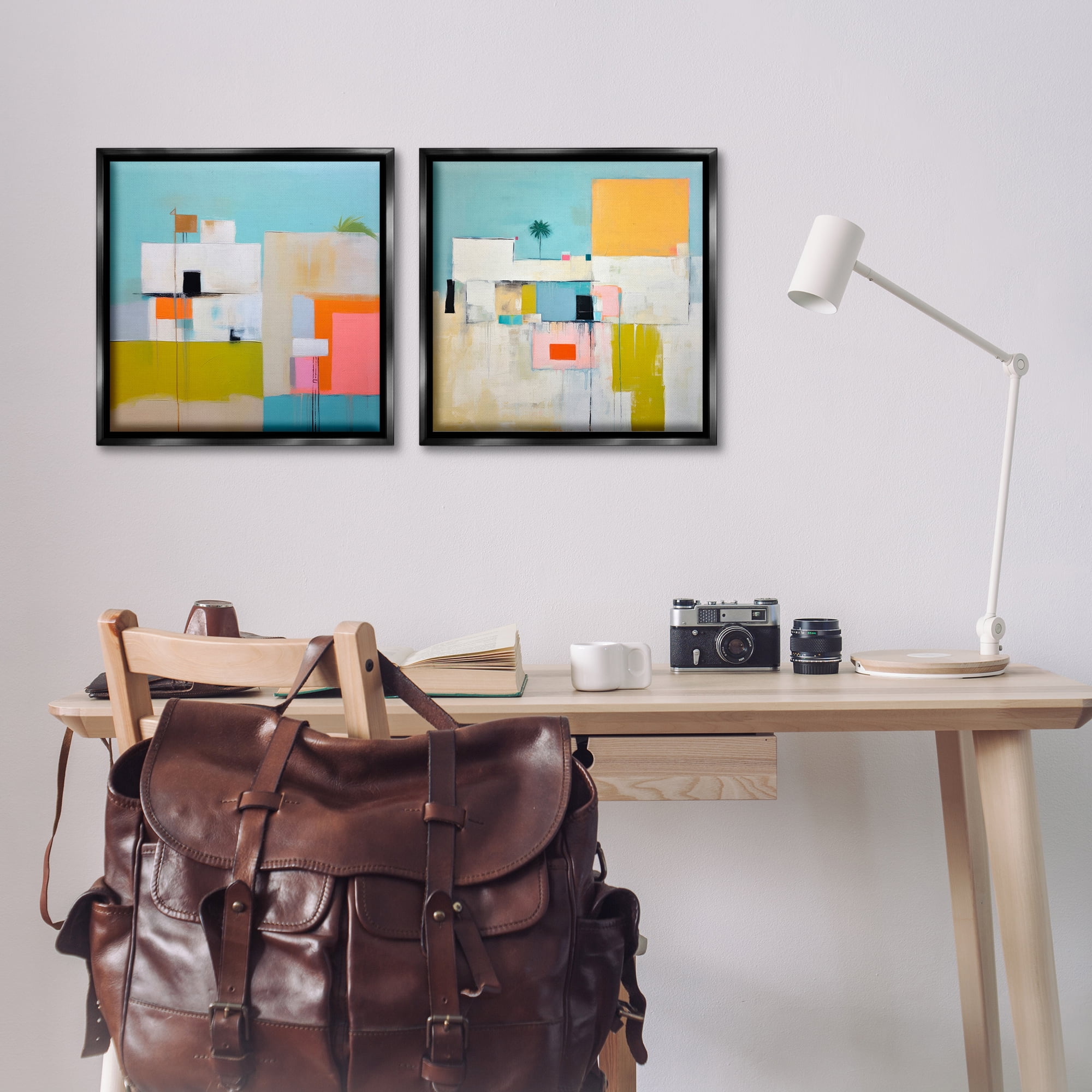 Stupell Industries Abstract Square Block Apartment Buildings & Architecture Painting Black Floater Framed Canvas Art Print Wall Art, 18 x 18, Set of 2