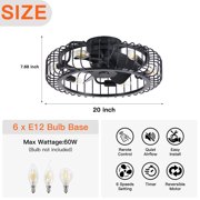 20 inch Industrial Black Caged Ceiling Fan with Lights,Modern 6-Light Light Fixture with Remote Control,5 ABS Blades Reversible 6-Speed for Bedroom,Kitchen.