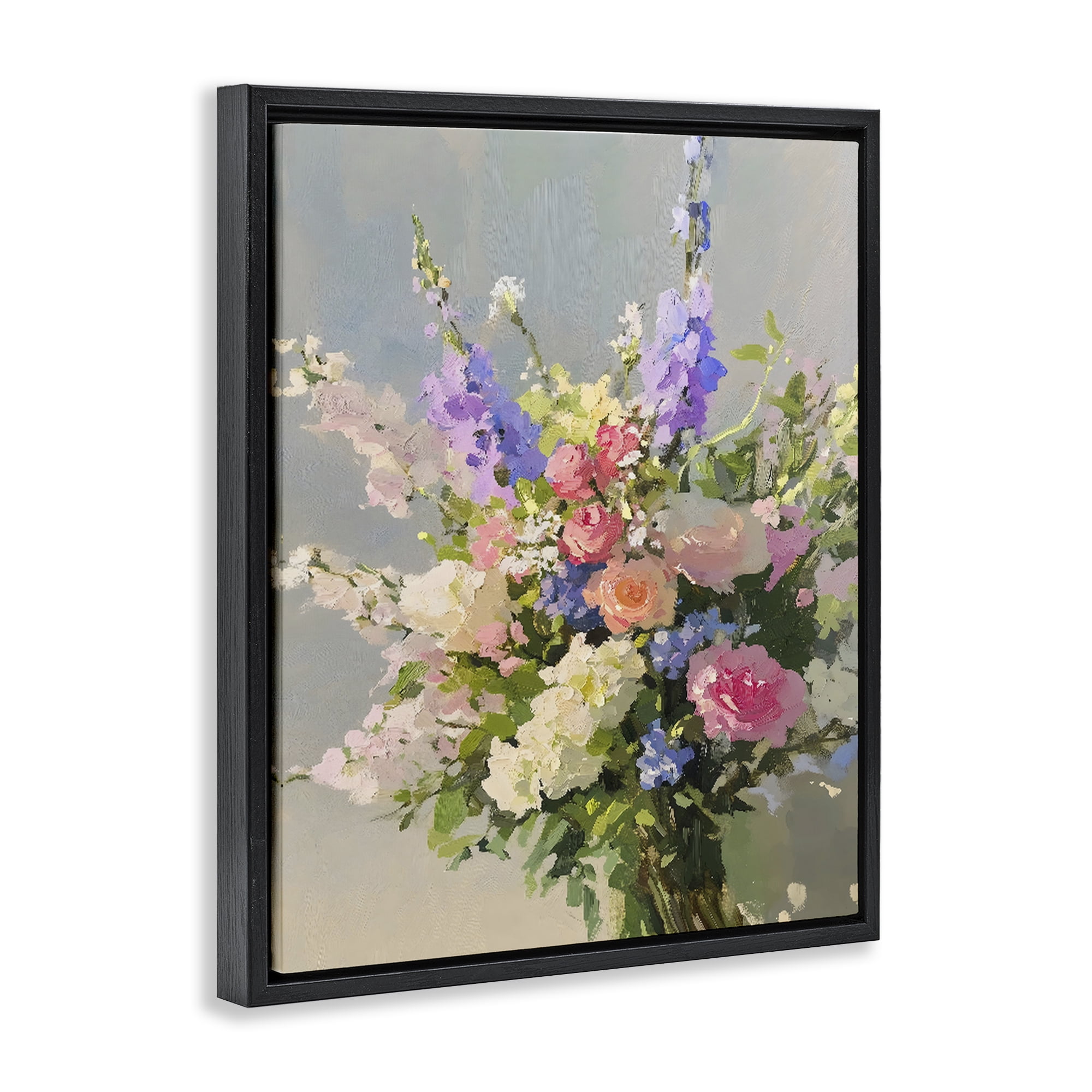 Stupell Industries Romantic Pastel Garden Bouquet Black Framed Floater Canvas Wall Art, design by The Prints Vibe