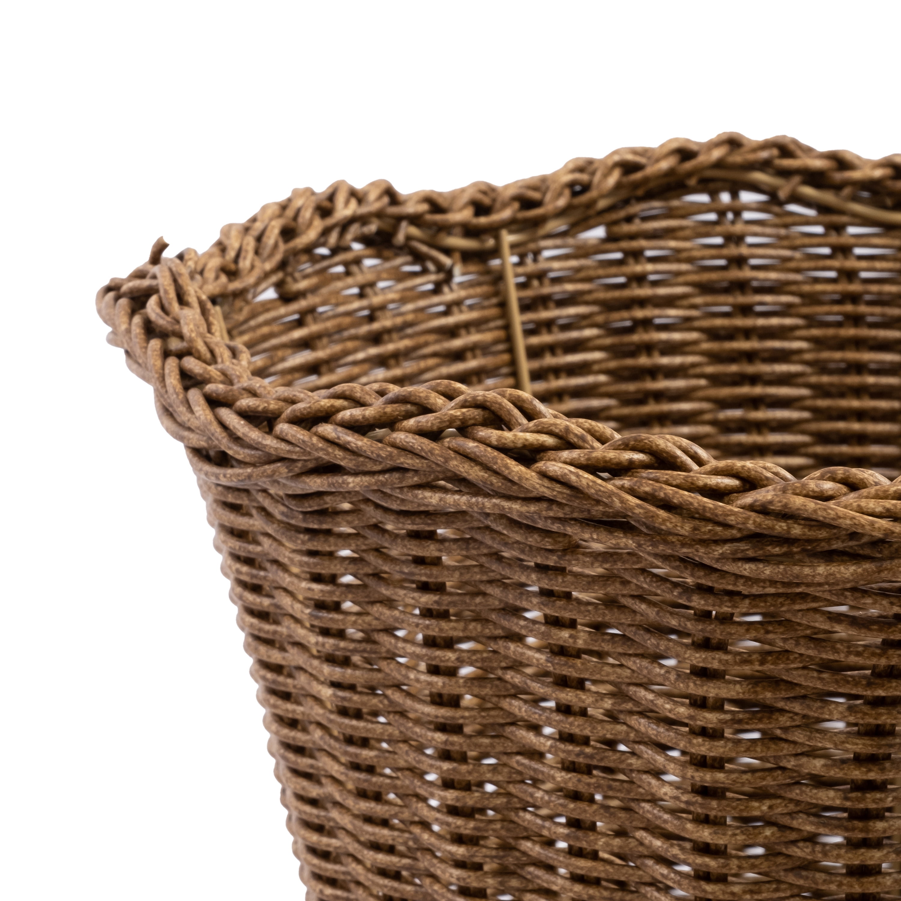 My Texas House 14 in Brown Woven Urn-Style Planter with Decorative Scalloped Rim and Transparent Inner Lining