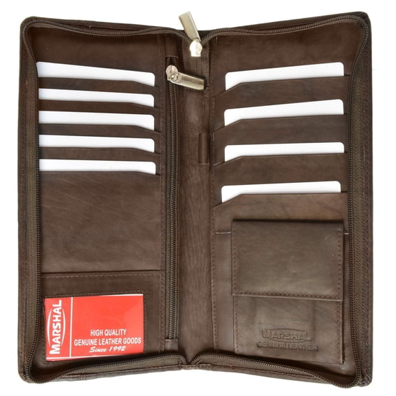 menswallet Zip Around Leather Travel Wallet with Passport and Boarding Pass Holder 663 CF (C) Brown