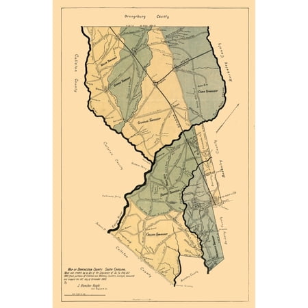 Historic County Map - Dorchester County South Carolina - Knight 1900 - Vintage Wall Art