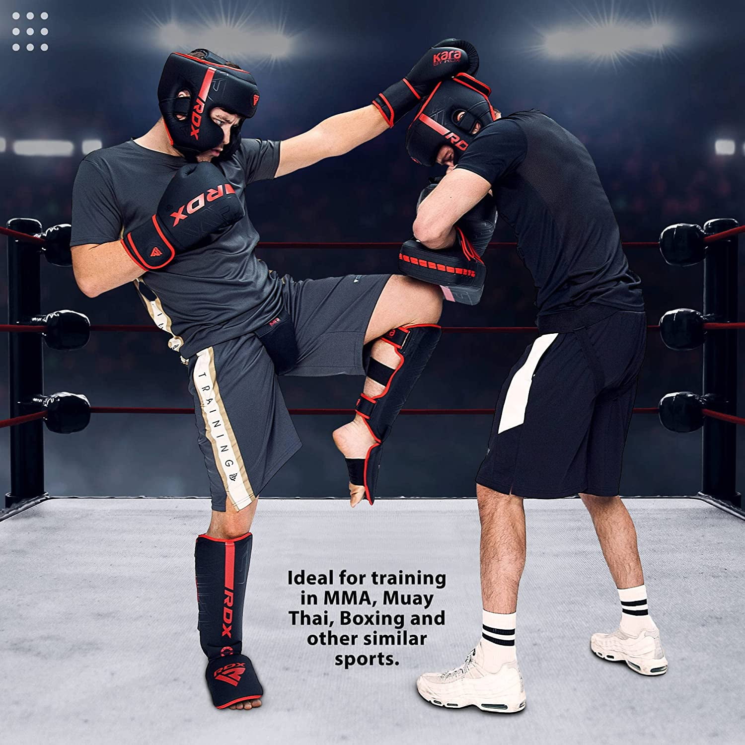 RDX Headgear for Boxing, MMA Training, Adjustable Padded KARA Head Gear for Cheeks, Forehead and Ear Protection, Muay Thai Headgear, Kickboxing, Sparring, Martial Arts, Karate, Taekwondo Helmet
