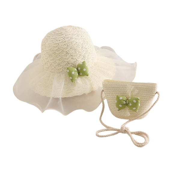 Coerni Kids Straw Hats Girls Kids Sun Hats Summer Beach Hats Straw Woven Pocket Suit Outdoor Activities Hats for Toddler Girls