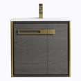 thumbnail image 3 of Fine Fixtures Oakville 24 in. W x 18 in. D x 33 in. H Wall Mounted Bathroom Vanity in Black Coal Oak with White Ceramic Sink - Satin Brass hardware, 3 of 8