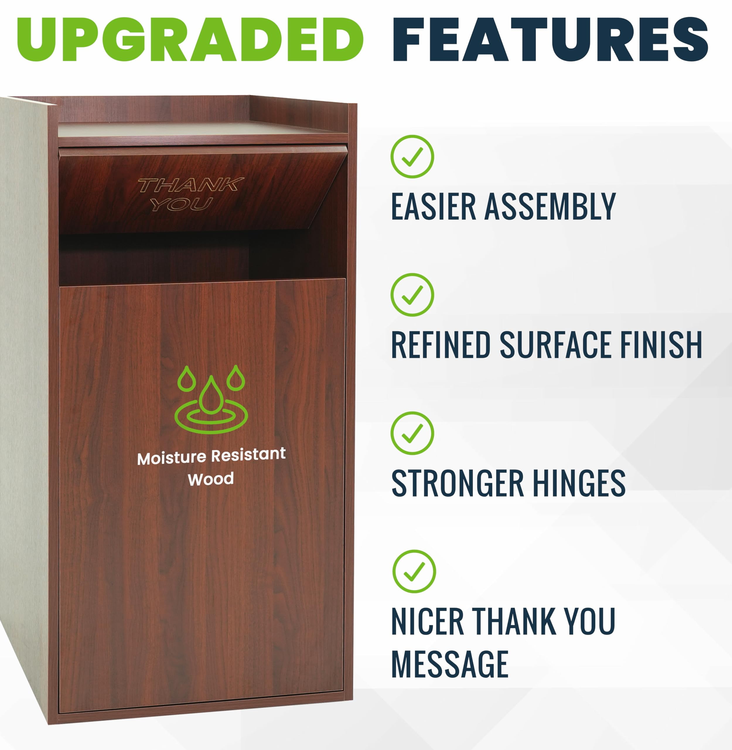 Alpine Restaurant Trash Can Cabinet - Thank You Trash Can Commercial Trash Can 40 Gallon, Garbage Receptacle with Tray Holder for Restaurants, Cafeterias (Mahogany)