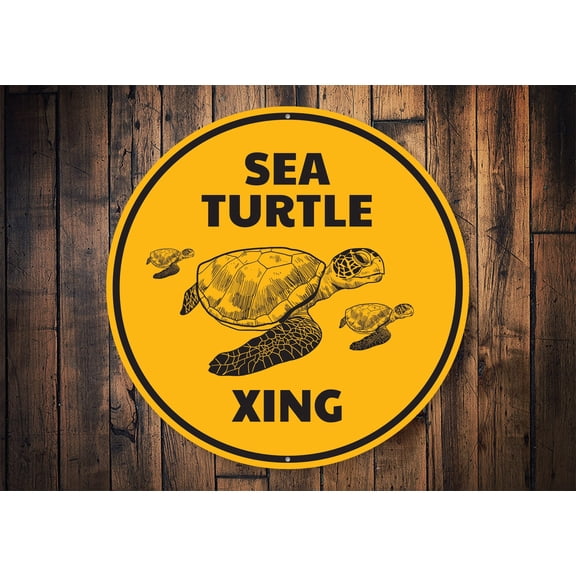 Turtle Crossing Novelty Sign, Metal Wall Decor - 12" Round
